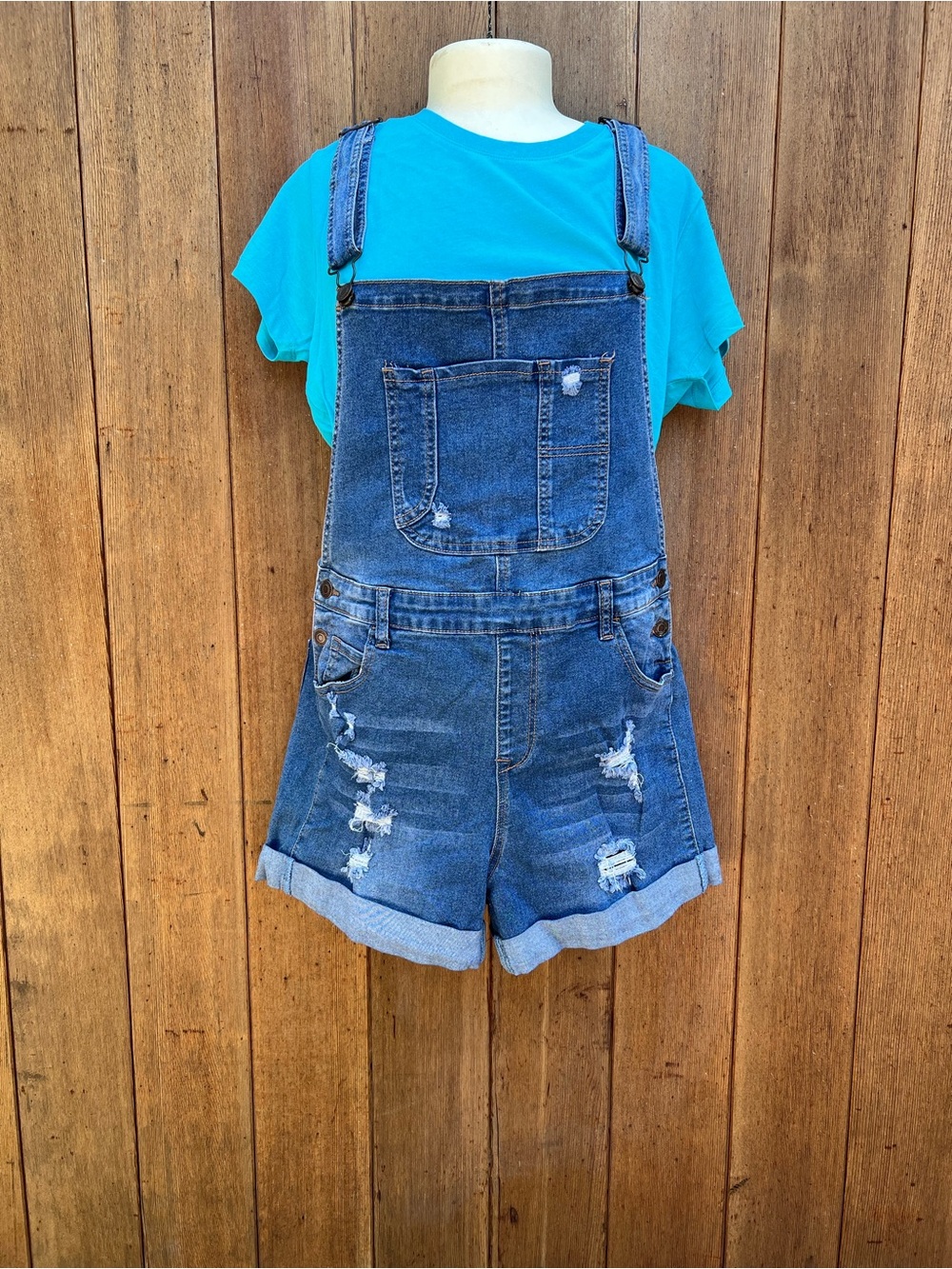 Women Blue Denim Short Overalls - Tee Styling Size 7 - Picture 3 of 6
